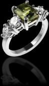 Unusual Engagement Ring - Green Sapphire and Diamond Ring